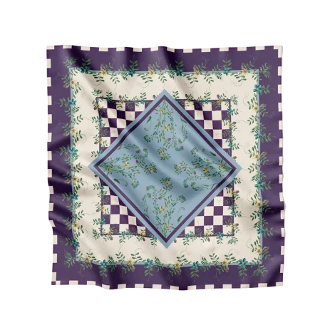 PURPLE FLOWER DOT CHECK SCARF